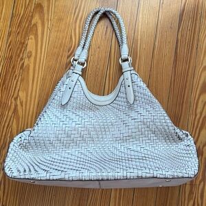 Rare Cole Haan Genevieve large woven leather handbag in bone